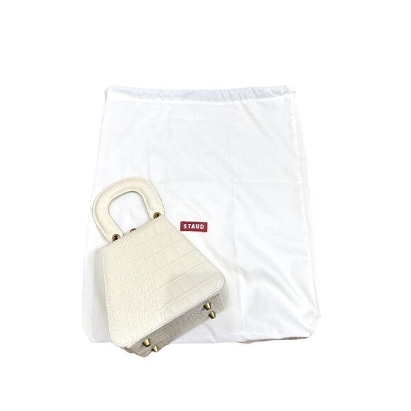 NEW STAUD Kenny Cream Croc Embossed Leather Top Handle Bag - Picture 11 of 11